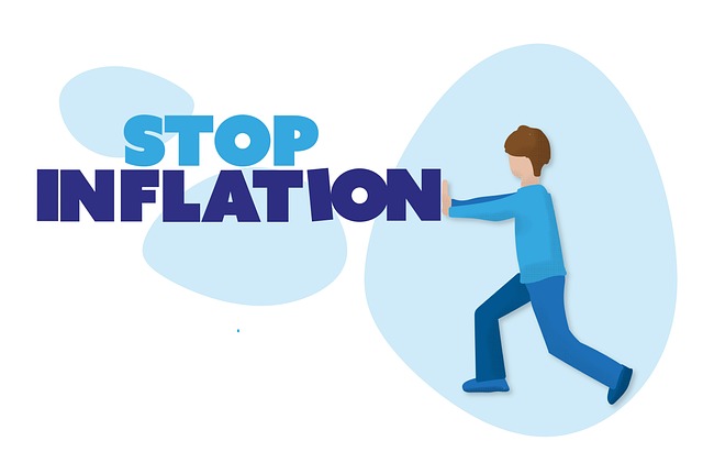 Illustration of a person pushing against the word 'STOP INFLATION', symbolizing the effort to combat inflation and its impact on the economy.